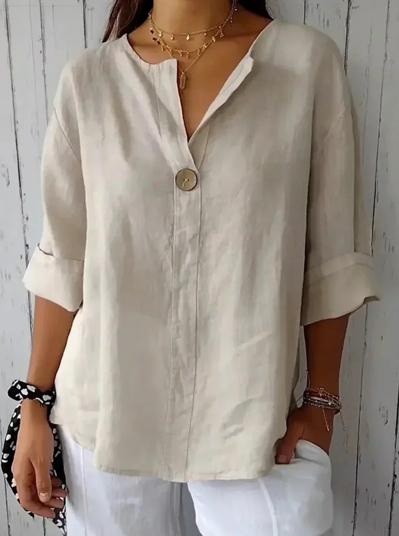 Mia – Weiße Bluse Damen, Elegante Damenbluse im Casual-Stil, Flatternde Passform, V-Ausschnitt, Pflegeleicht, Ideal für Alltag und Büro-1