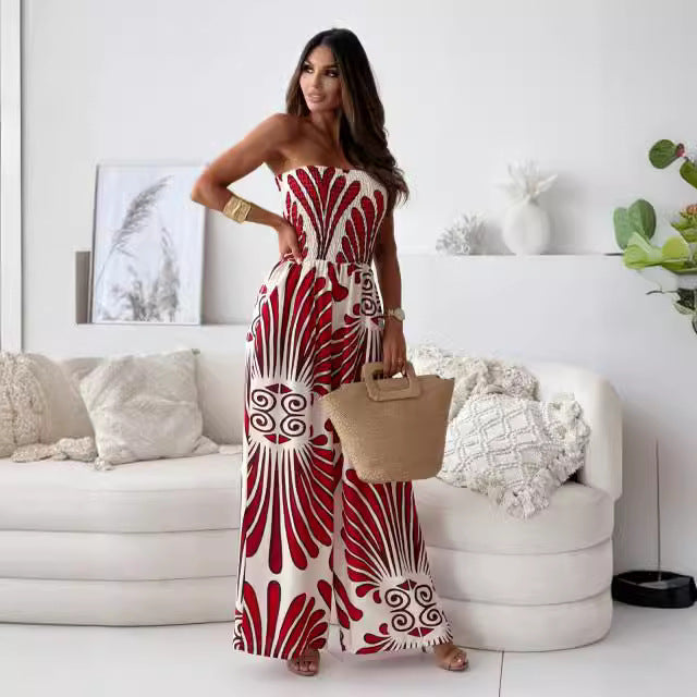 Variant image for Anna Trägerloser Jumpsuit Damen Elegant – Weit Beinig, Smocked Mieder, Leichter Stoff für den Sommer, Jumpsuit Weiß-1